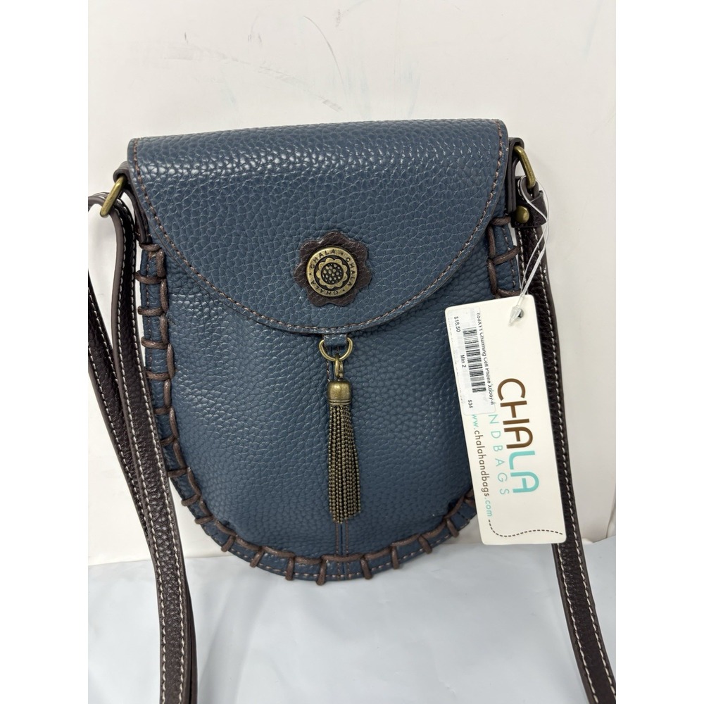 New Chala Charming Leather Pouch Crossbody Flap W/Metal Tassel Teal